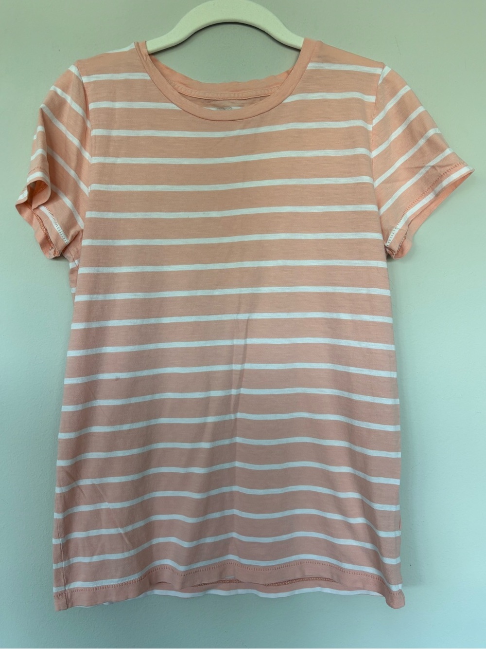 J. Crew Peach and White Striped Slub Cotton Tee - Crew Neck